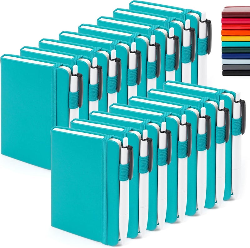 Feela 15 Pack Pocket Small Notebooks Bulk, Mini Cute Notepads Hardcover College Ruled Lined Journals with Pen Holder for School Business Memos, with 15 Black Pens, 3.5”x 5.5”, A6, Emerald - Image 1